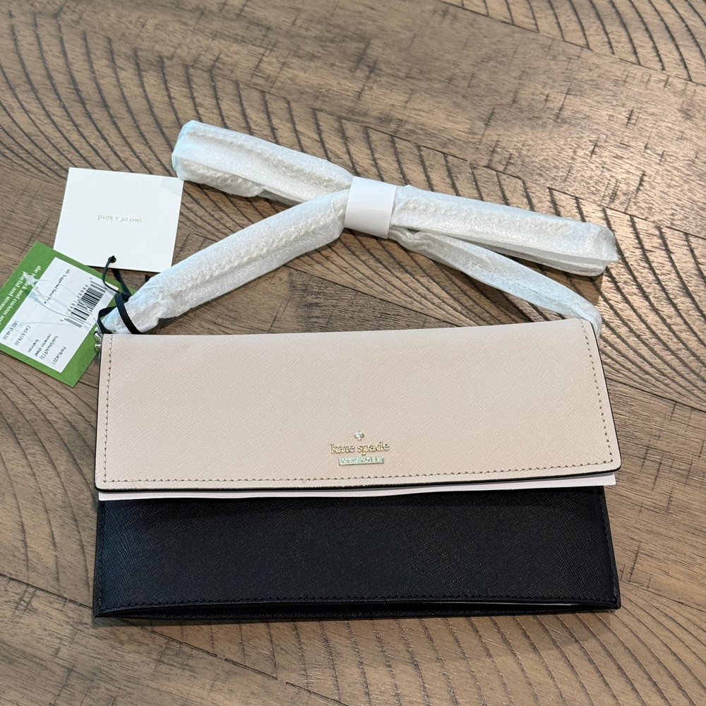 NWT Kate Spade Cameron Street Brennan Crossbody Clutch Tusk/Black